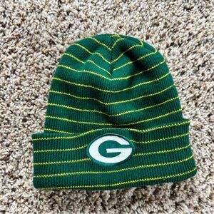 Green and Yellow Striped Packers Beanie